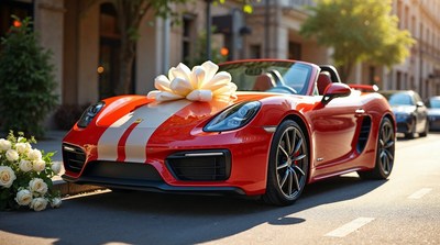 Red Porsche with Giant White Bow