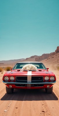 Red Wedding Car in Desert