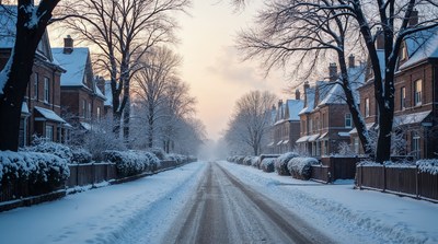 Snowy Street Lined with Houses