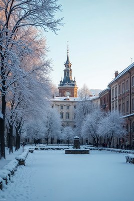 Snowy Palace with Clock Tower