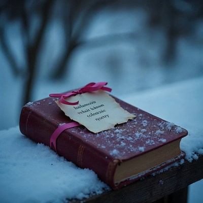 Snowy book with poetry tag