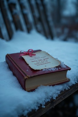 Red Book with Pink Ribbon in Snow