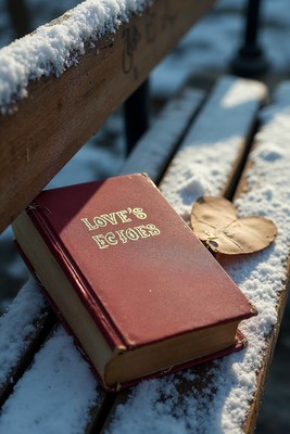 Love's Echoes book on snowy bench