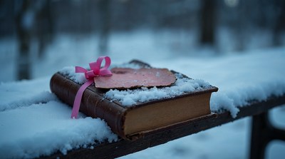 Snowy Book with Pink Ribbon
