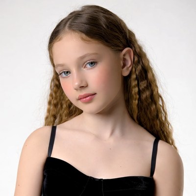 Girl with curly hair in black dress