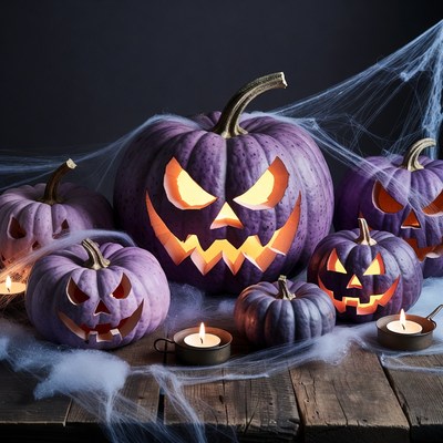 Purple Jack-o-Lanterns with Spider Webs