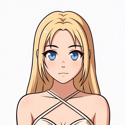 Blonde anime girl in white bikini top