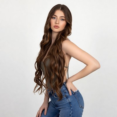 Woman in green slip dress and jeans