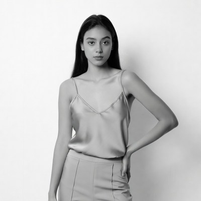 Asian woman in silk slip dress