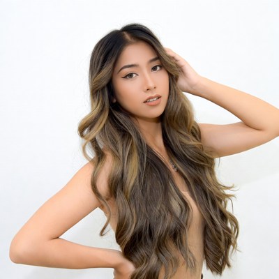 Asian woman with long wavy hair