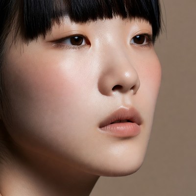 Asian woman with bangs close-up