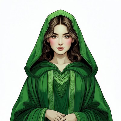 Woman in green hooded robe