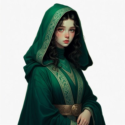Woman in green hooded robe