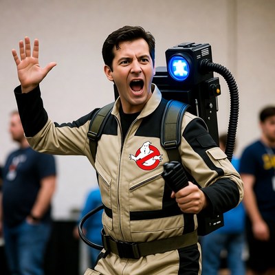 Man in Ghostbusters costume cosplay