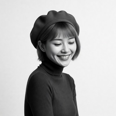 Asian woman smiling in beret