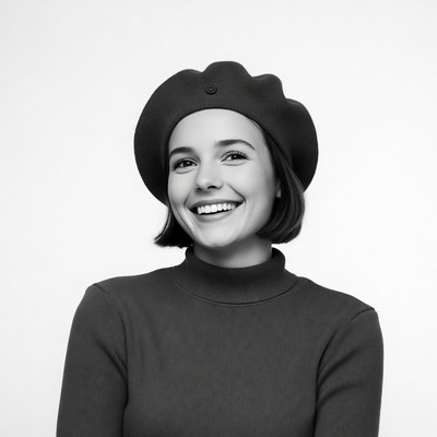 Smiling woman wearing black beret