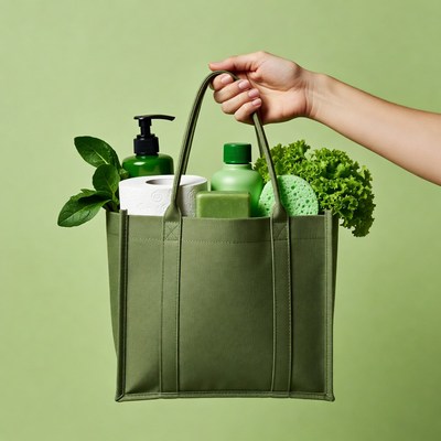 Woman holding eco-friendly shopping bag