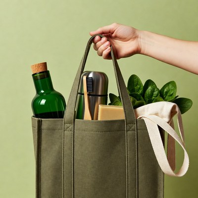 Woman holding eco-friendly shopping bag