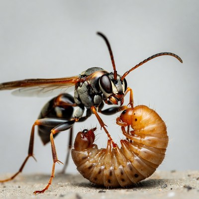 Wasp Eating Larva