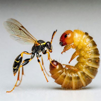 Wasp Parasite Attacking Larva