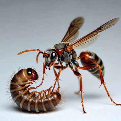 Wasp Attacking Caterpillar