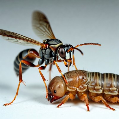 Paper Wasp Feeding Larva