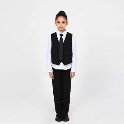 Girl in black tuxedo suit