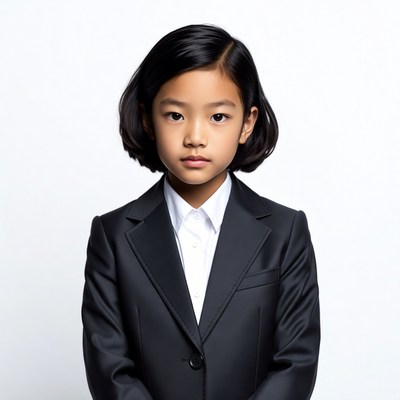 Asian girl in black suit