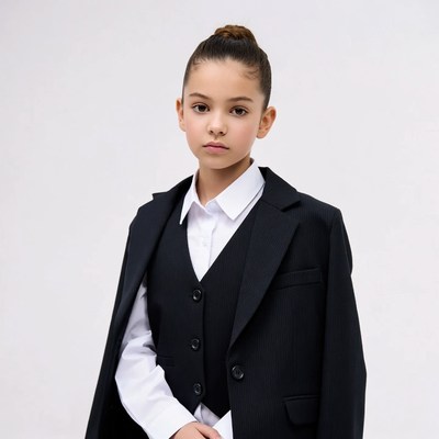 Young girl in black suit vest