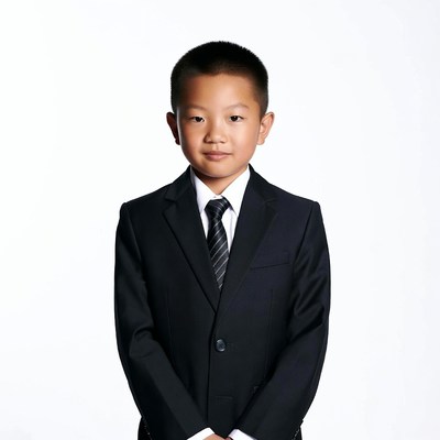 Asian boy in black suit
