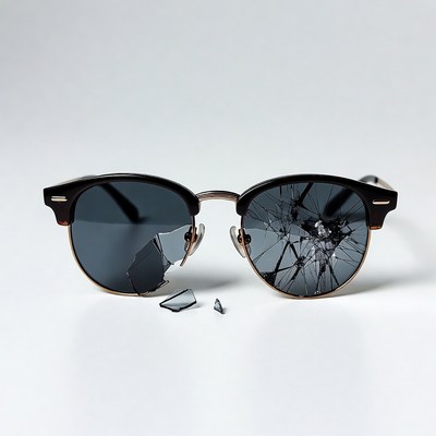 Broken Wayfarer Sunglasses on White Background