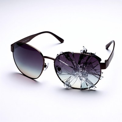 Broken Brown Sunglasses on White Background