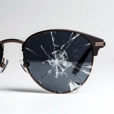 Broken Brown Sunglasses on White Background