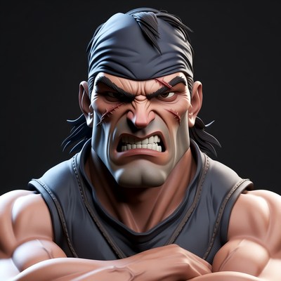 Angry muscular man with headband