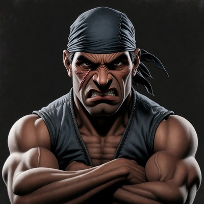 Muscular pirate man with scar