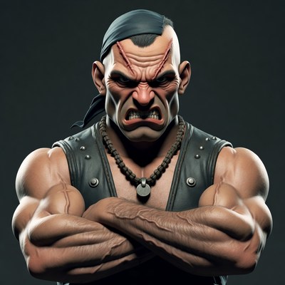 Muscular pirate man with angry scowl