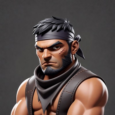 Muscular man with headband and scars