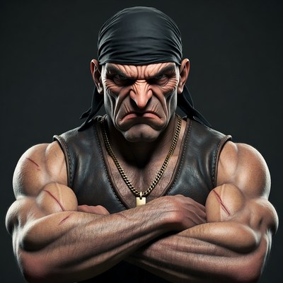 Muscular pirate with angry scowl
