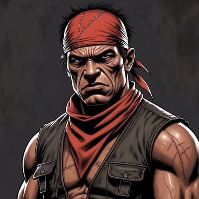 Muscular man wearing red bandana