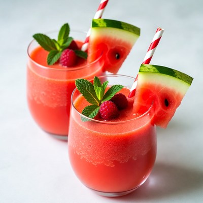 Watermelon Raspberry Smoothies with Straws