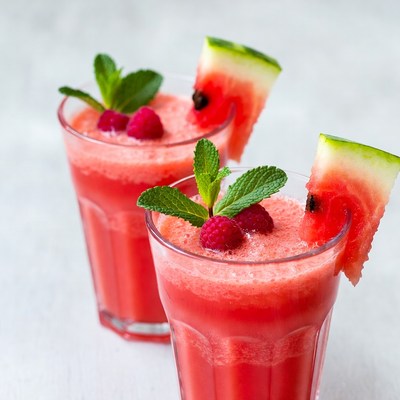 Watermelon Raspberry Smoothies with Mint