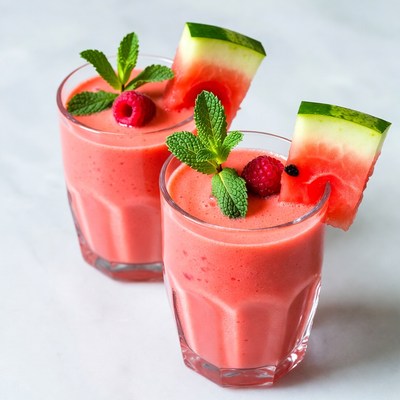 Watermelon Raspberry Smoothies with Mint
