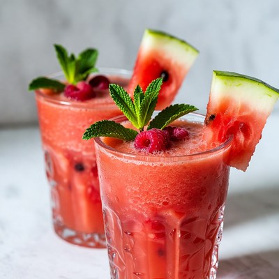 Watermelon Raspberry Smoothies with Mint