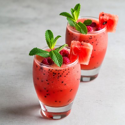 Watermelon Raspberry Smoothies with Mint