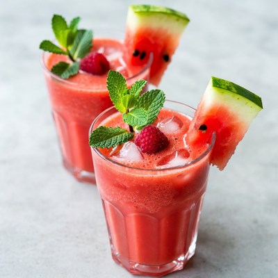 Watermelon Raspberry Smoothies with Mint