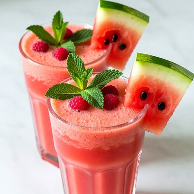 Watermelon Raspberry Smoothies with Mint