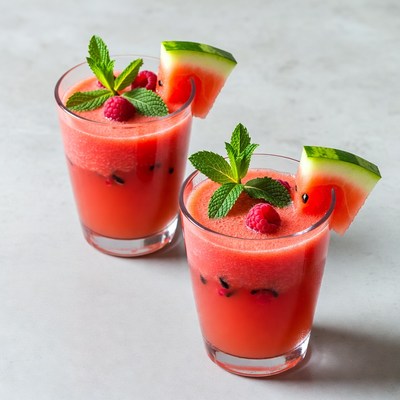 Watermelon Raspberry Smoothies with Mint