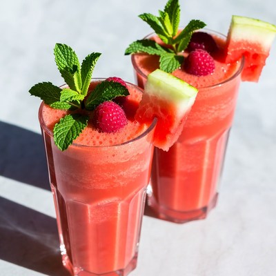 Watermelon Raspberry Smoothies with Mint