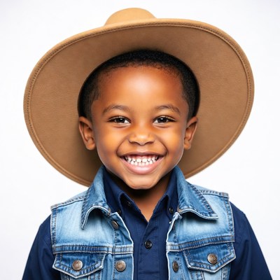 Smiling African-American boy in cowboy hat