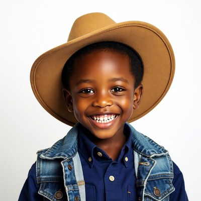 African-American boy wearing cowboy hat